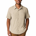 Camicia uomo M beige in tessuto a maniche corte con tasche sul petto stile casual