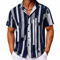 Camicia uomo L blu navy e bianco a maniche corte con stampa geometrica