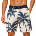 Costume da bagno uomo taglia M in tessuto beige e blu navy con stampa palme e tasche
