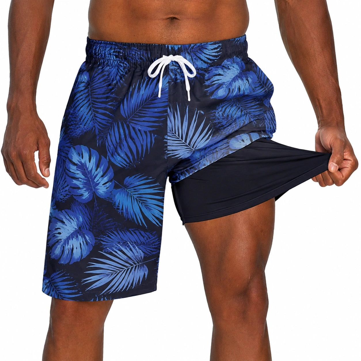 Costume da bagno uomo L blu con stampa tropicale e fodera elasticizzata