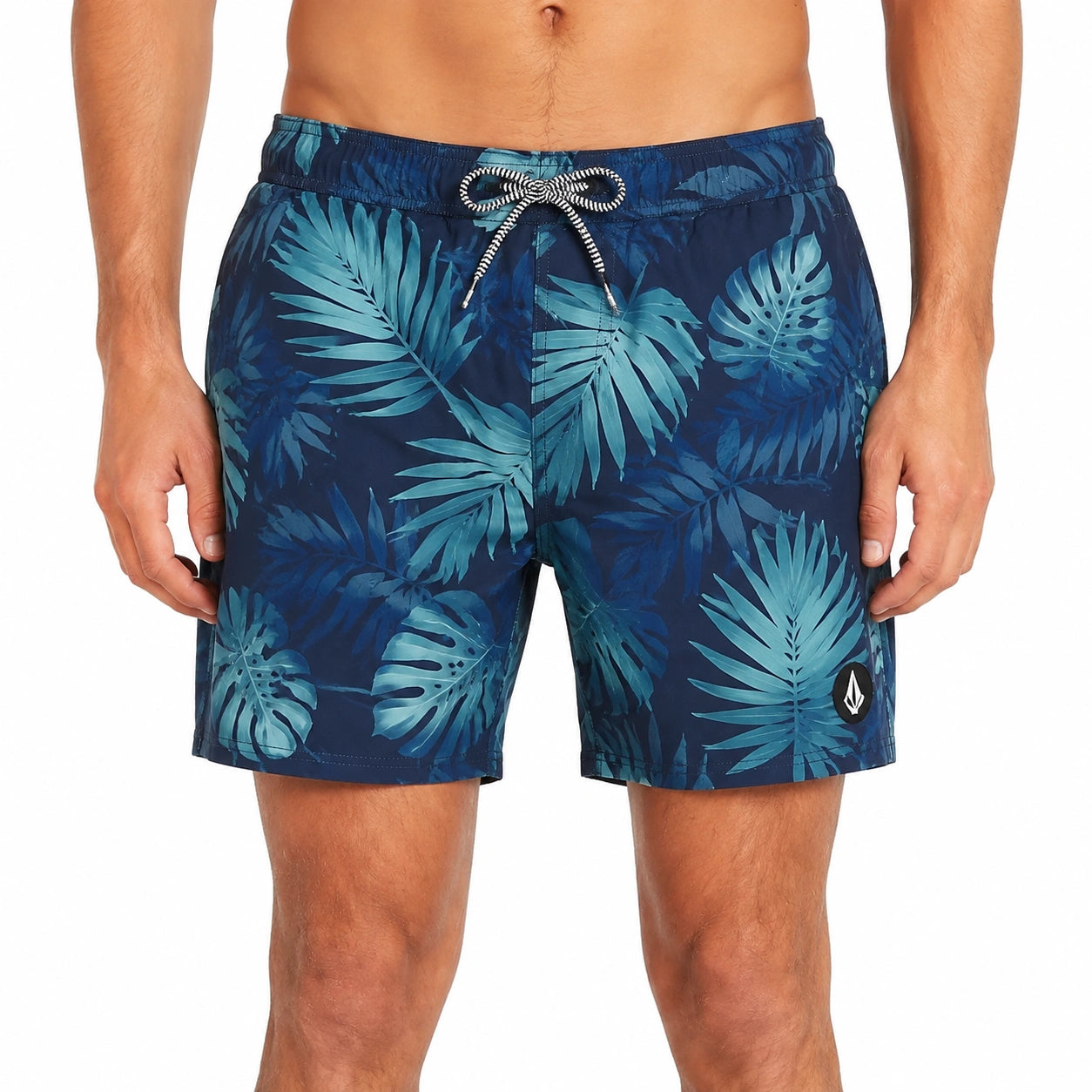 Costume da bagno uomo L blu con stampa tropicale e coulisse