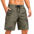Costume da bagno uomo L verde oliva con stampa foglie - pantaloncini mare con tasche