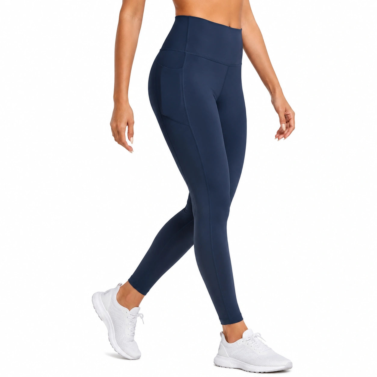 Leggings sportivi donna taglia S blu navy a vita alta con tasca laterale