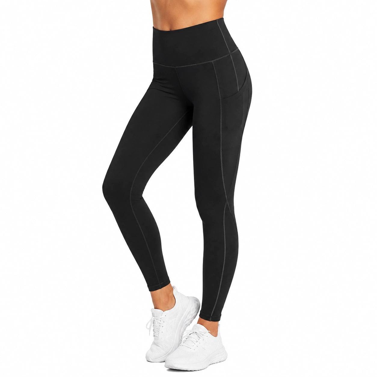 Leggings sportivi donna M in tessuto elasticizzato nero a vita alta