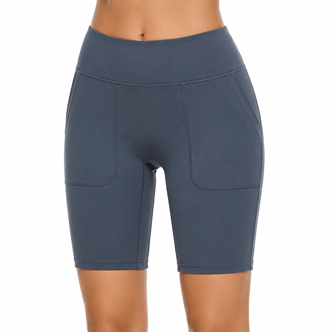 Shorts ciclista donna taglia S in tessuto elasticizzato grigio ardesia - vita alta con tasche laterali