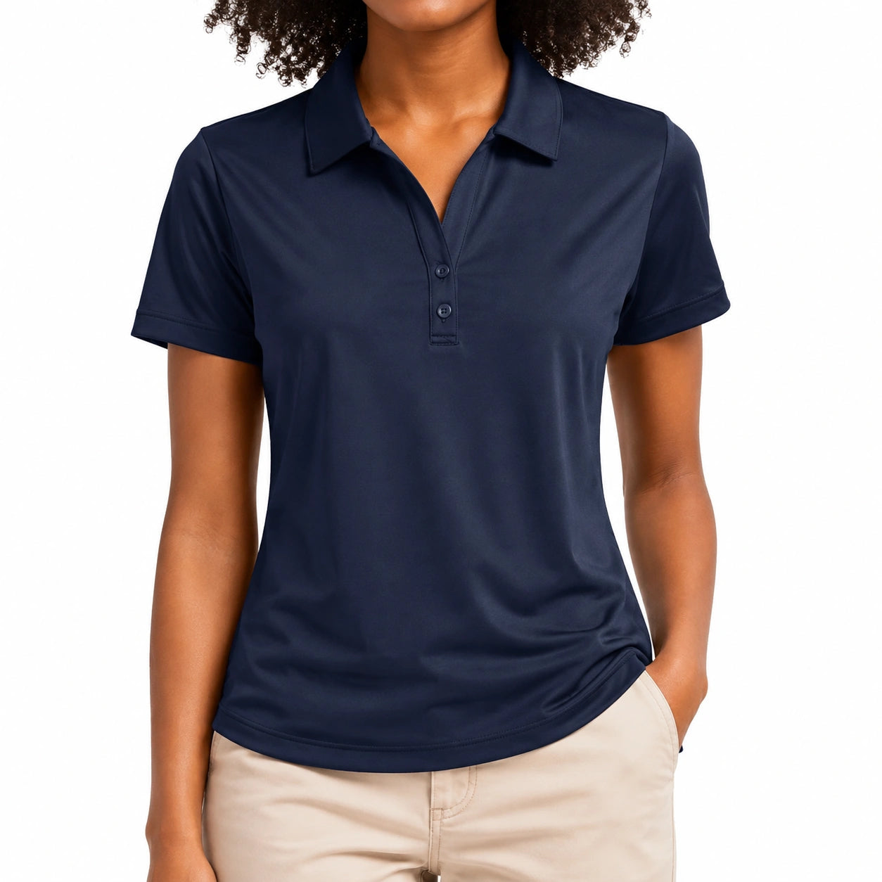 Polo da donna taglia S in tessuto tecnico blu navy a maniche corte