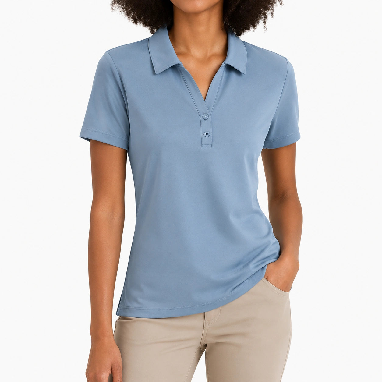 Polo donna taglia M blu a maniche corte con colletto classico