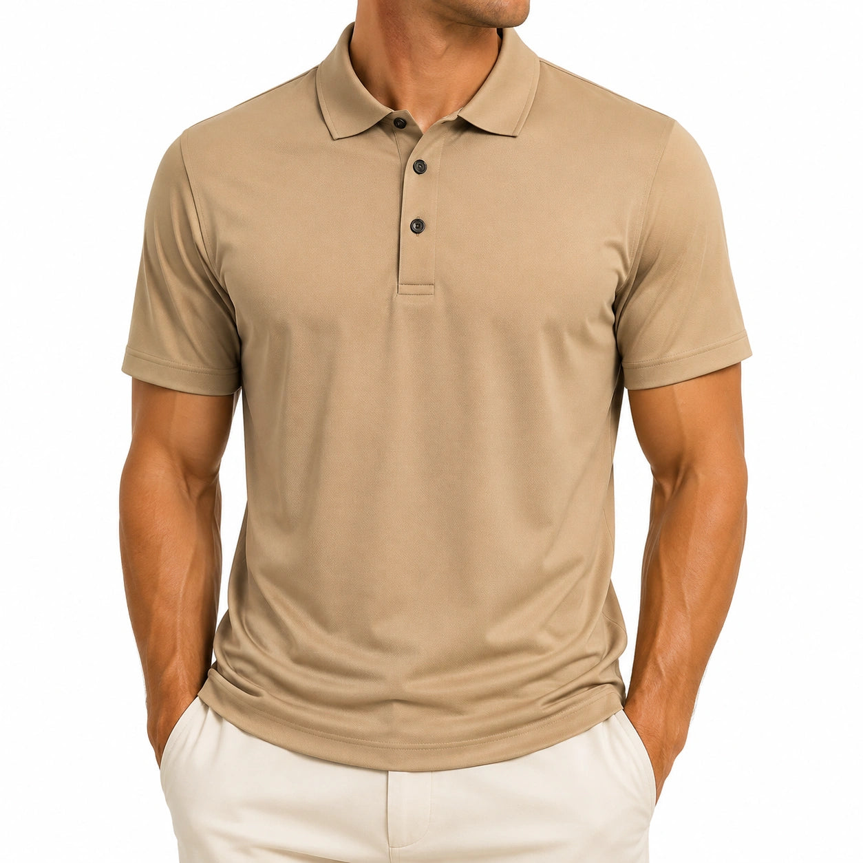 Polo uomo taglia M in tessuto beige a maniche corte stile casual
