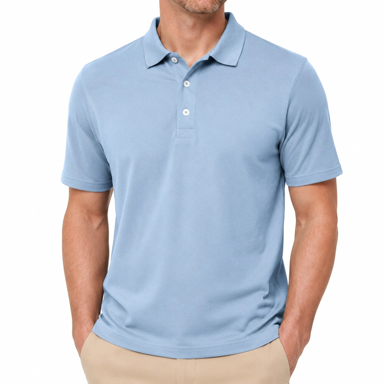 Polo uomo taglia M azzurro chiaro in tessuto a maglia a maniche corte casual