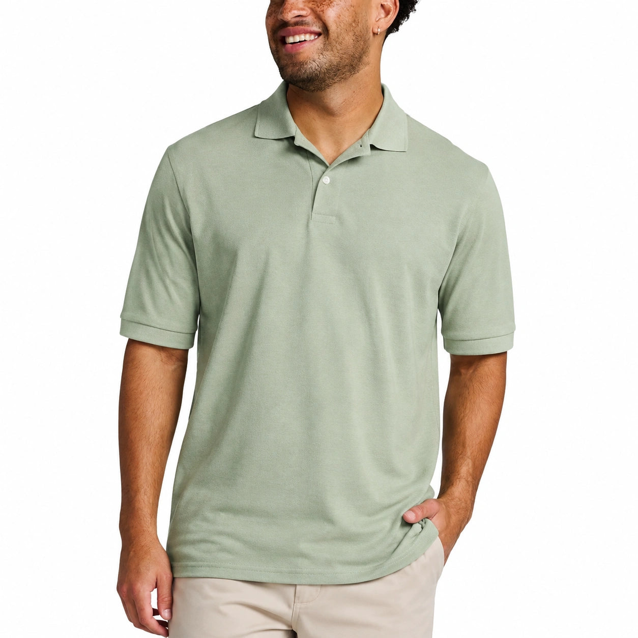 Polo da uomo taglia M in tessuto piqué verde salvia a maniche corte stile casual