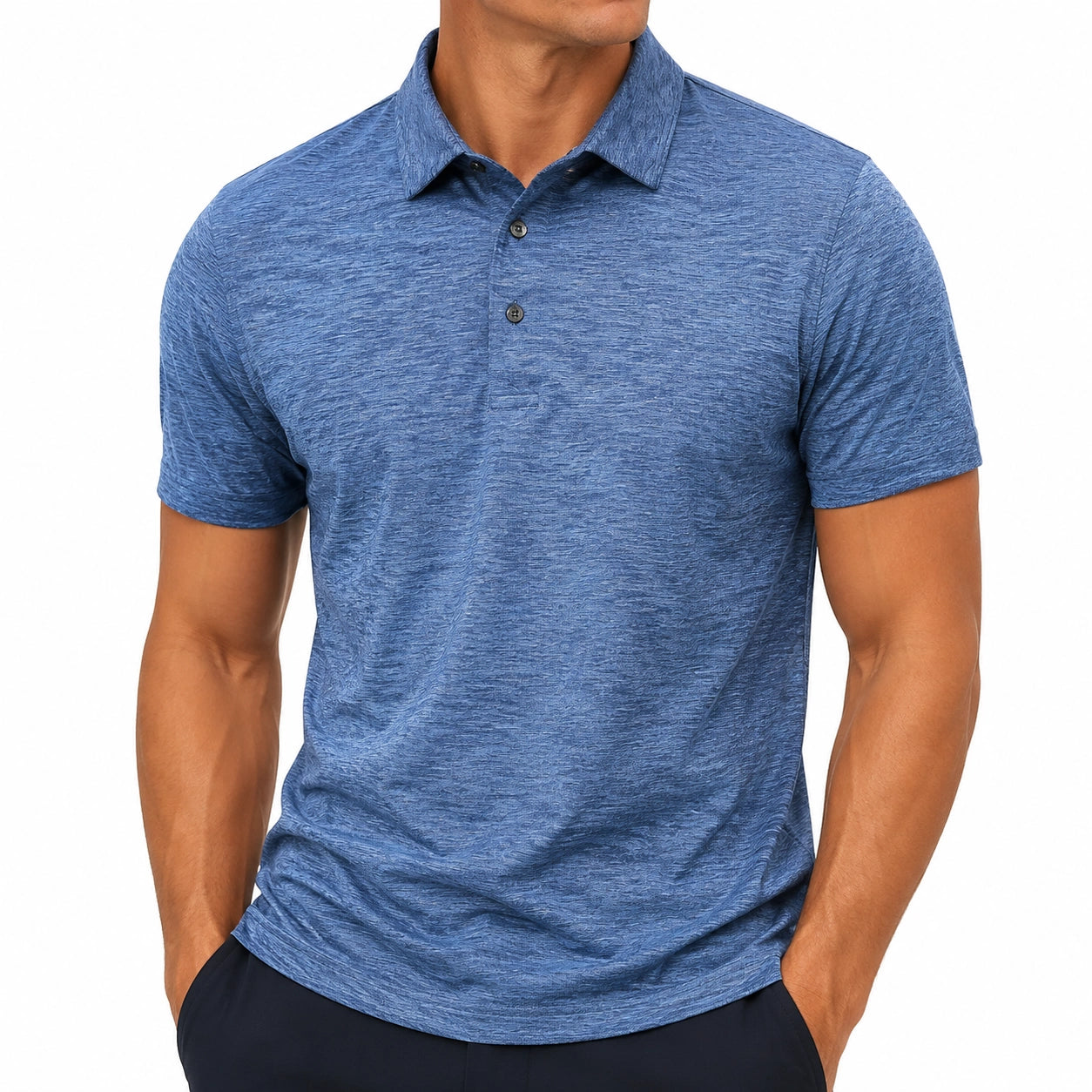 Polo uomo taglia M in tessuto blu mélange a maniche corte stile casual
