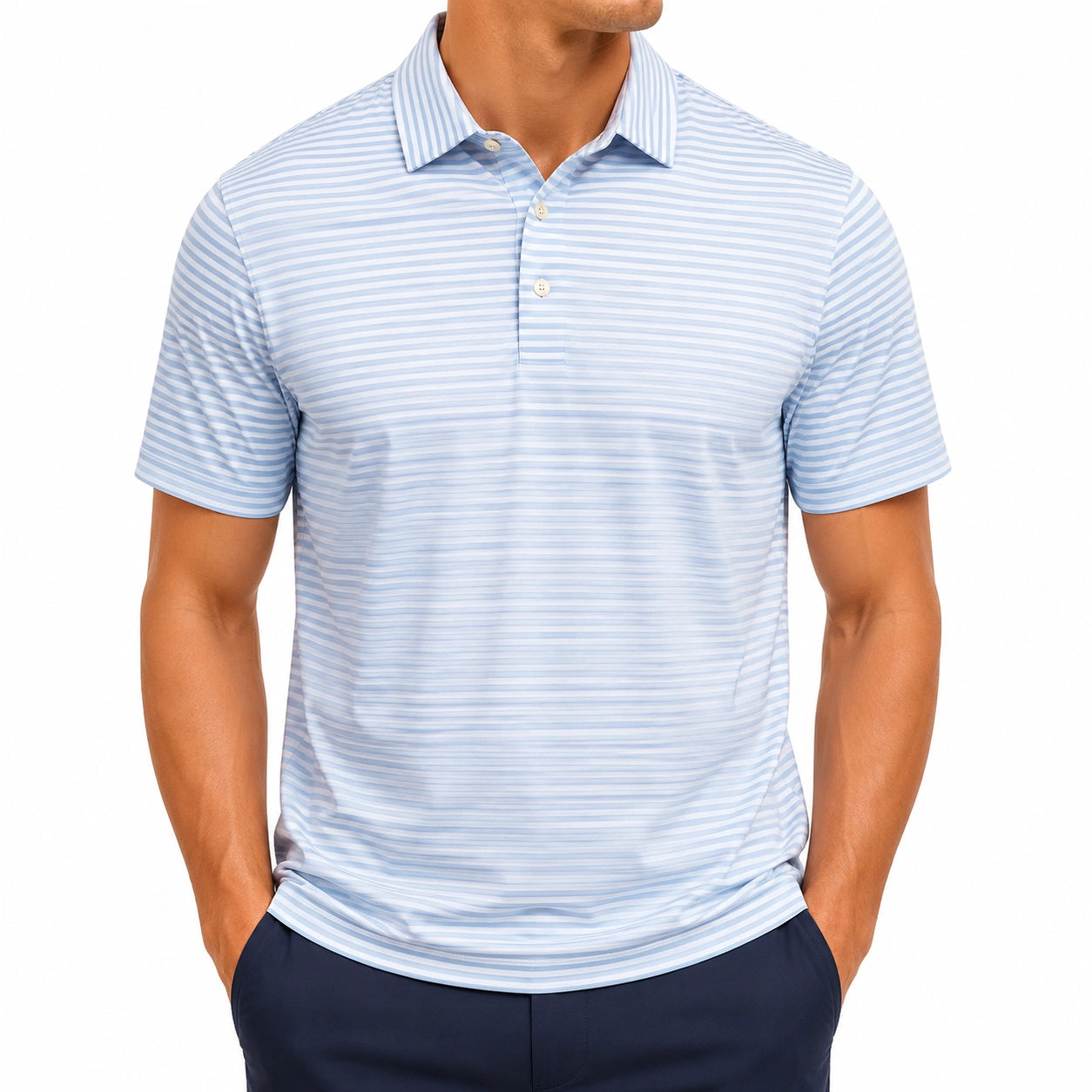 Polo uomo taglia L azzurro bianco a righe manica corta stile casual
