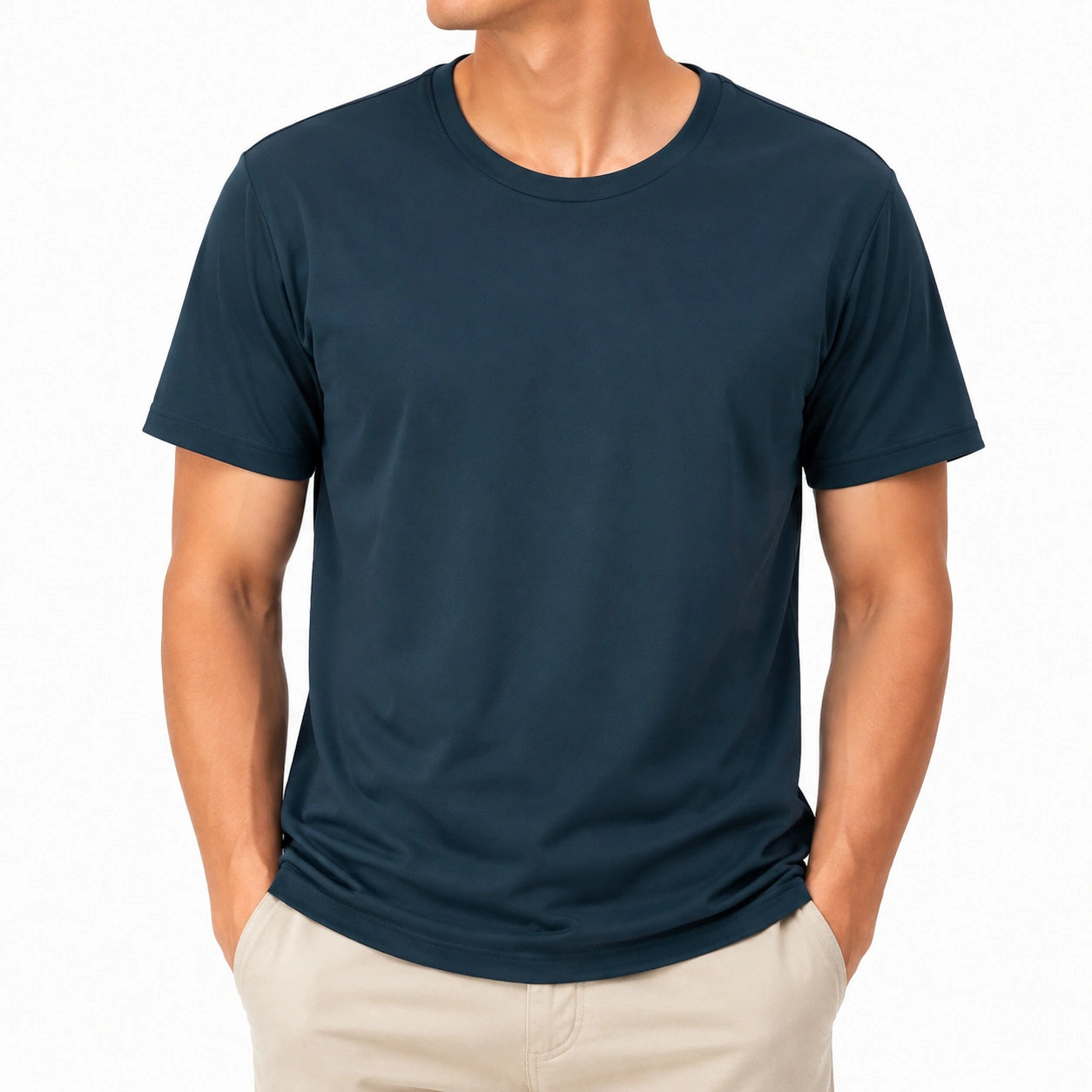 T-shirt uomo M blu navy in tessuto sintetico a maniche corte - stile casual
