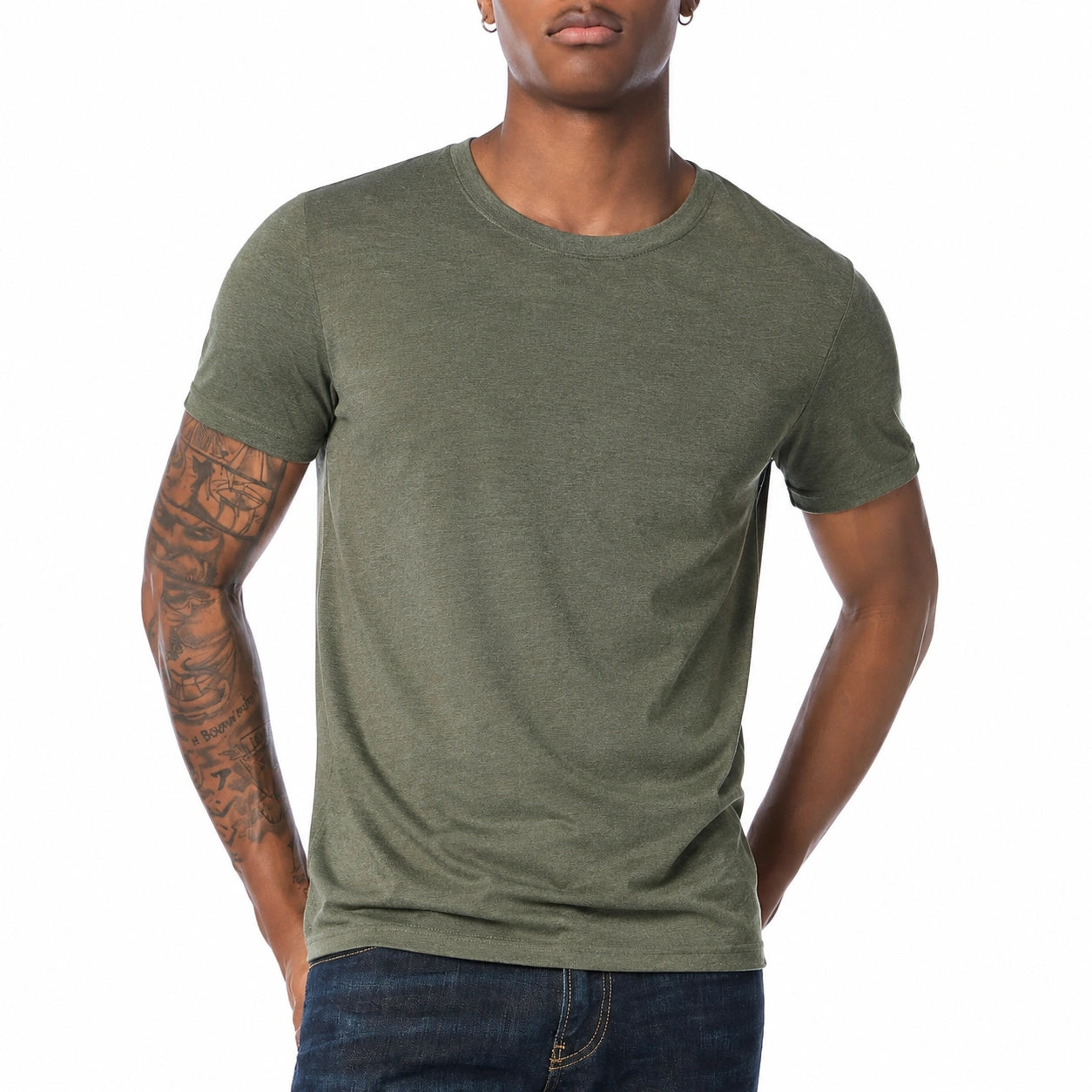 T-shirt uomo M verde oliva a maniche corte girocollo stile casual