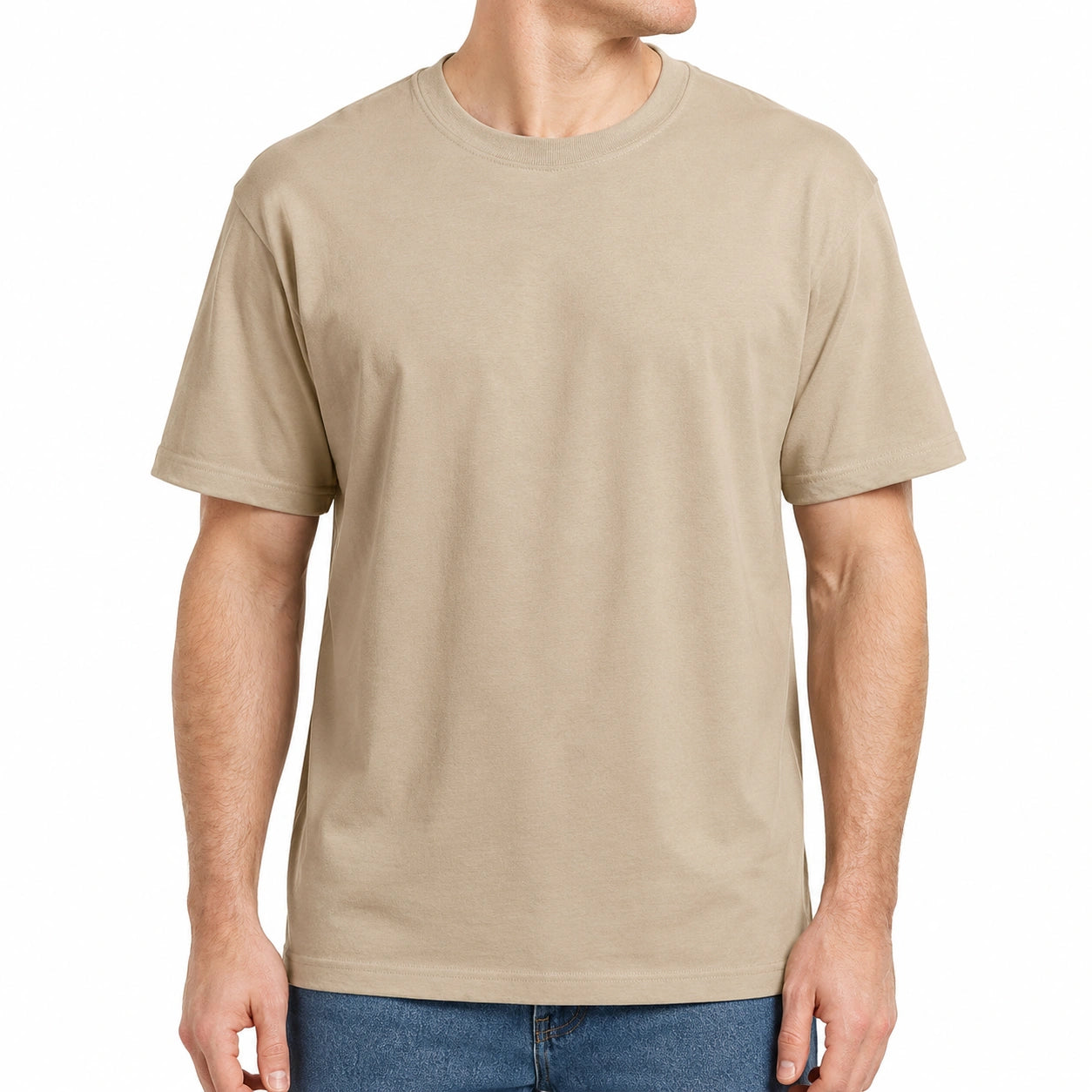 T-shirt uomo taglia M in cotone beige - girocollo a maniche corte
