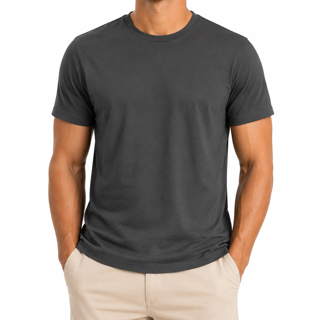T-shirt uomo taglia M grigio antracite a maniche corte girocollo stile essenziale