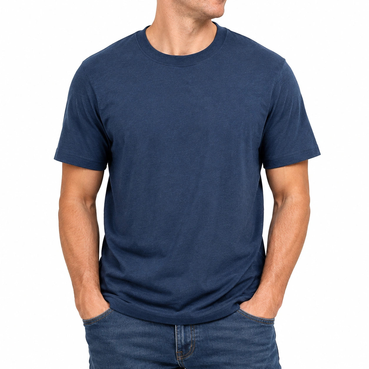 T-shirt uomo taglia L in jersey blu navy - girocollo a maniche corte