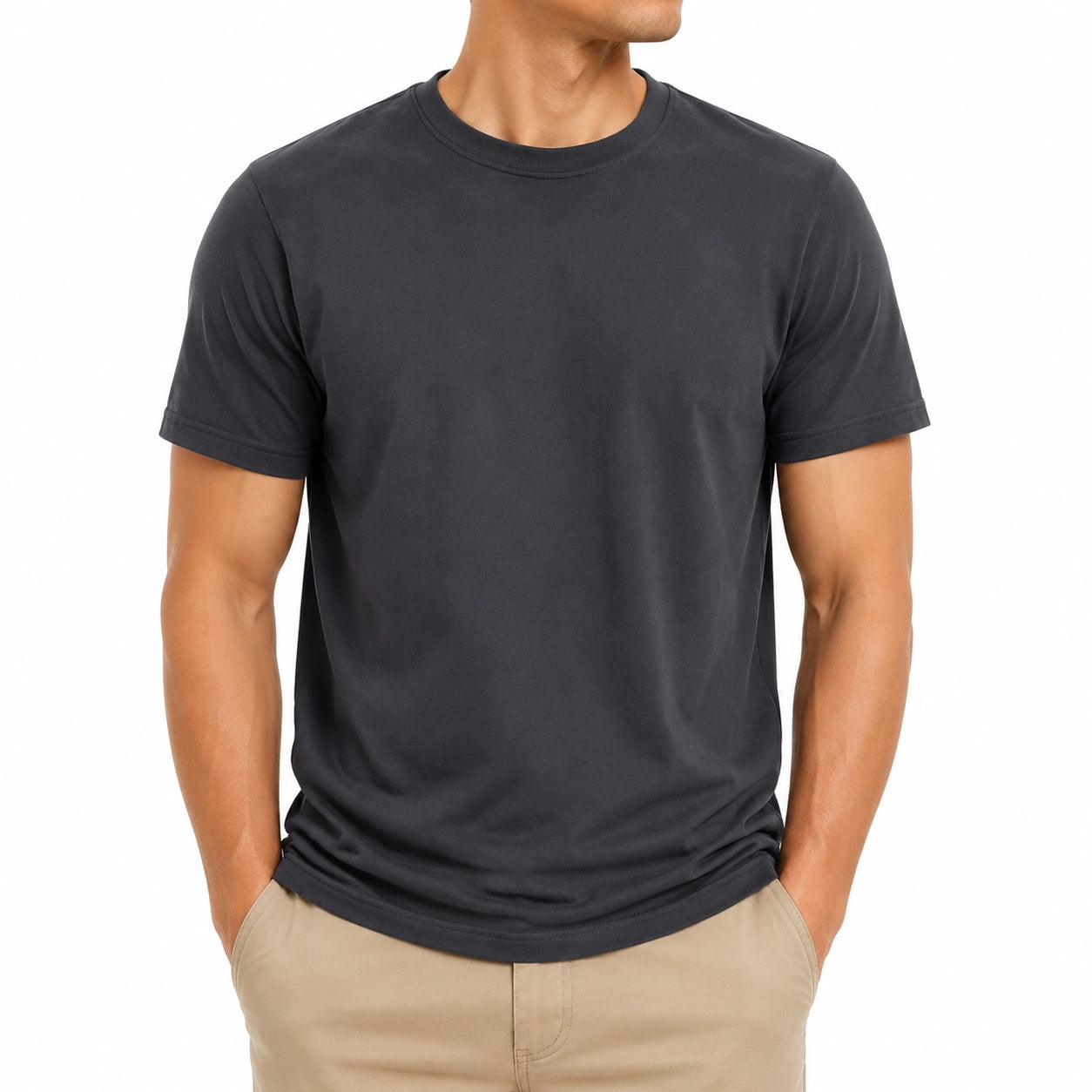 T-shirt uomo taglia L in tessuto antracite - girocollo a manica corta